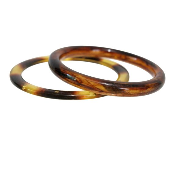 Two Vintage Bangle Bracelets Faux Tortoise Shell Translucent Lucite - Picture 1 of 16
